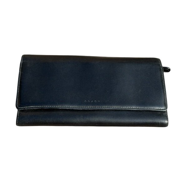 Coach Vintage Black Leather Trifold Wallet Sleek Minimalist Design - Picture 1 of 7